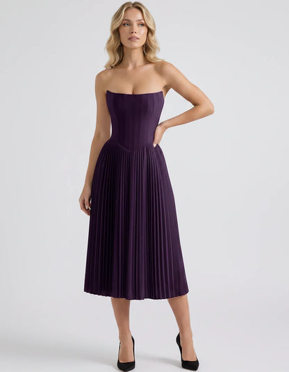 Plum,black,light Blue,blush,lavender,royal Blue,wine,navy,lilac,pink,red,white Satin Slip Strapless Midi Dress | Formal Event | SKU: VMD-482716395104827-PLUM-L,VMD-482716395104827-PLUM-M,VMD-482716395104827-PLUM-S,VMD-482716395104827-PLUM-XL,VMD-482716395104827-PLUM-XS