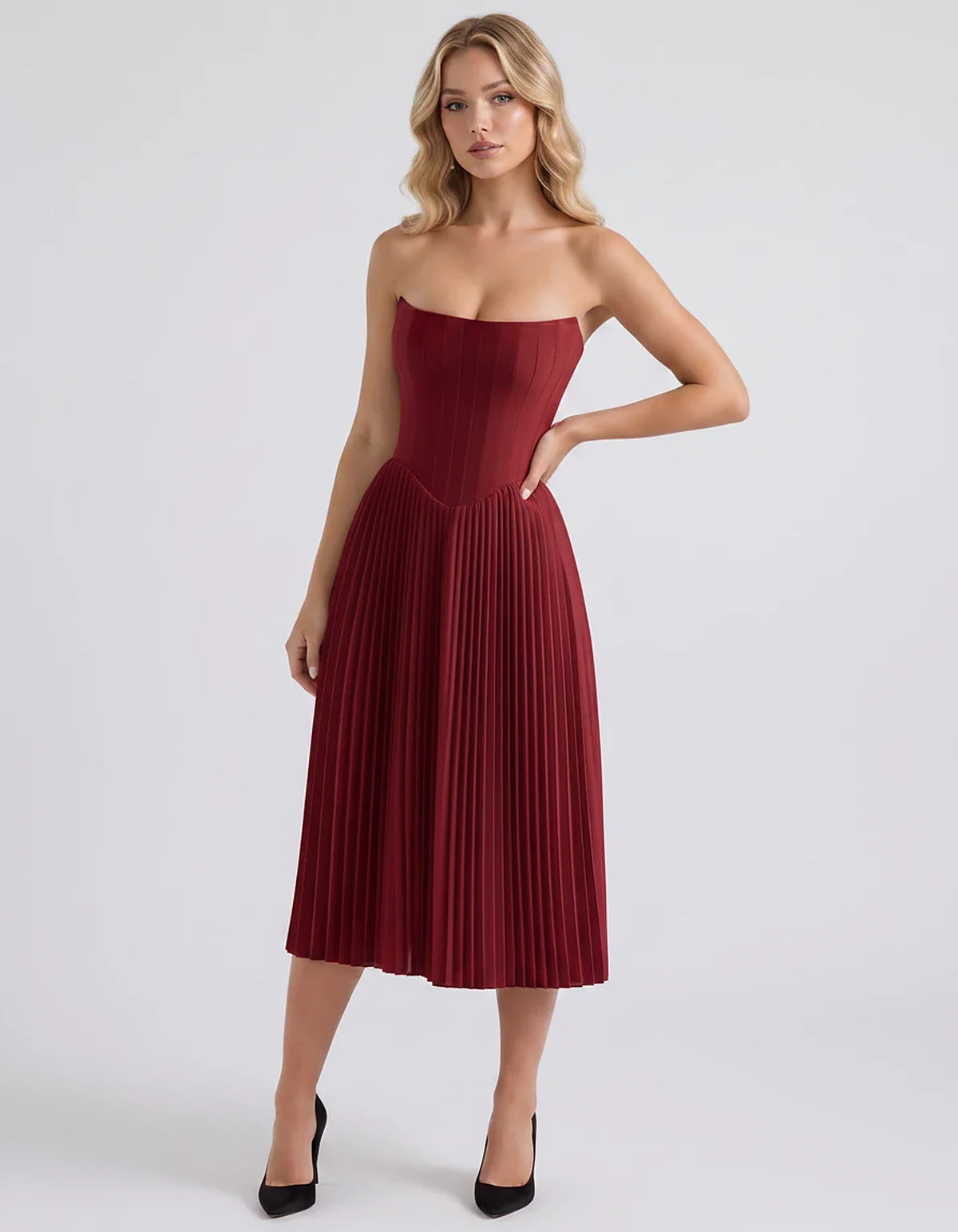 Plum,black,light Blue,blush,lavender,royal Blue,wine,navy,lilac,pink,red,white Satin Slip Strapless Midi Dress | Formal Event | SKU: VMD-482716395104827-WINE-L,VMD-482716395104827-WINE-M,VMD-482716395104827-WINE-S,VMD-482716395104827-WINE-XL,VMD-482716395104827-WINE-XS