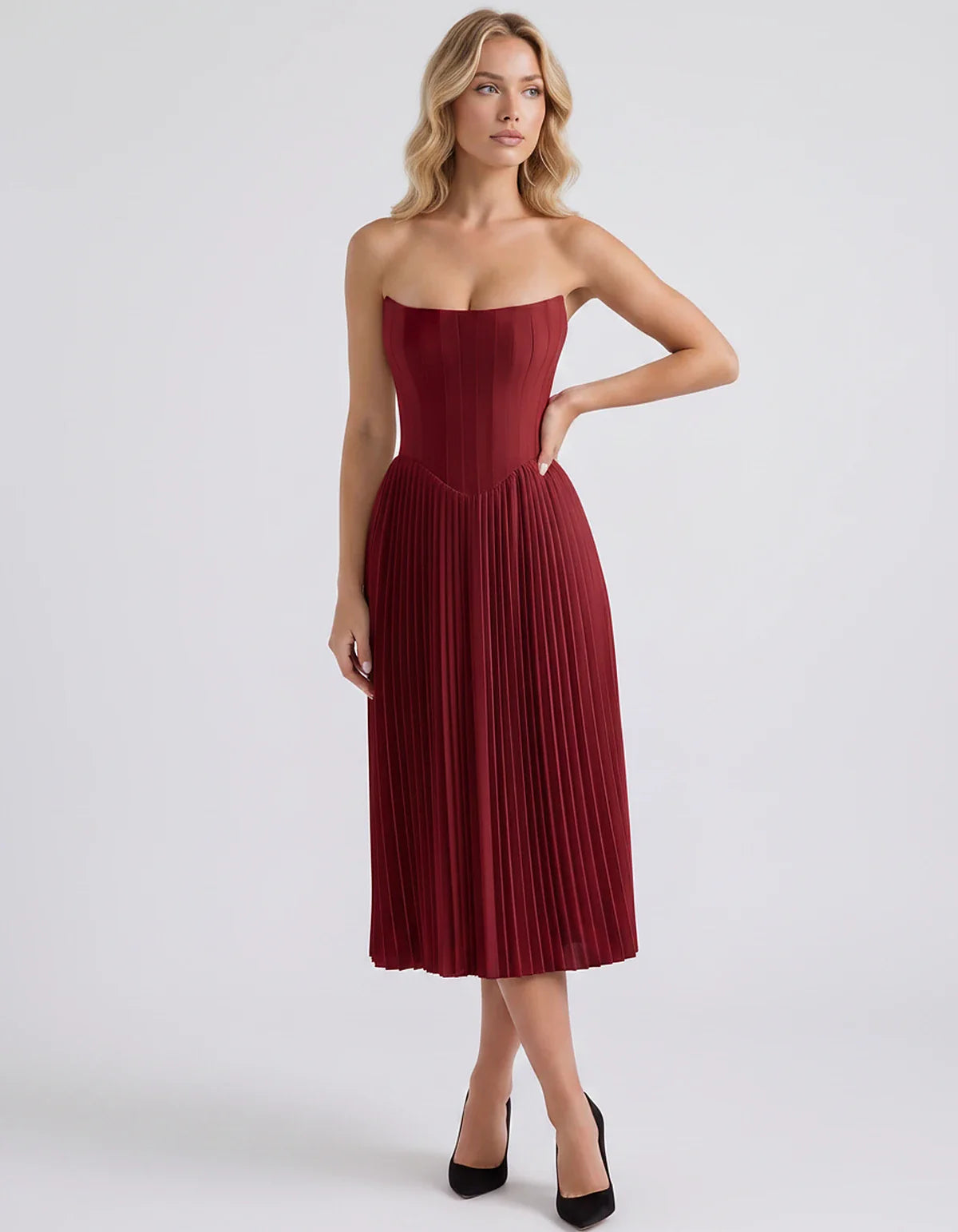 Plum,black,light Blue,blush,lavender,royal Blue,wine,navy,lilac,pink,red,white Satin Slip Strapless Midi Dress | Formal Event | SKU: VMD-482716395104827-WINE-L,VMD-482716395104827-WINE-M,VMD-482716395104827-WINE-S,VMD-482716395104827-WINE-XL,VMD-482716395104827-WINE-XS