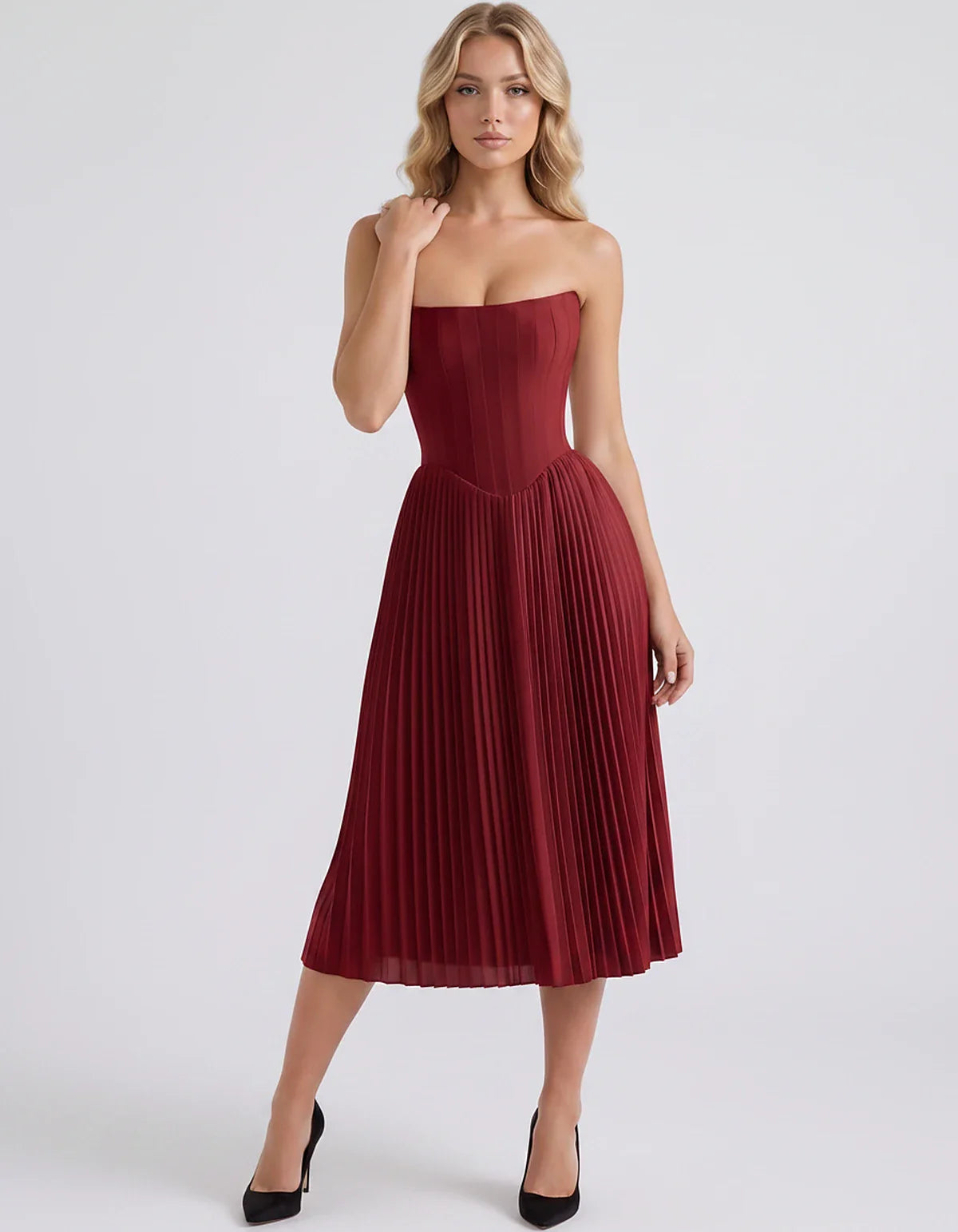 Plum,black,light Blue,blush,lavender,royal Blue,wine,navy,lilac,pink,red,white Satin Slip Strapless Midi Dress | Formal Event | SKU: VMD-482716395104827-WINE-L,VMD-482716395104827-WINE-M,VMD-482716395104827-WINE-S,VMD-482716395104827-WINE-XL,VMD-482716395104827-WINE-XS