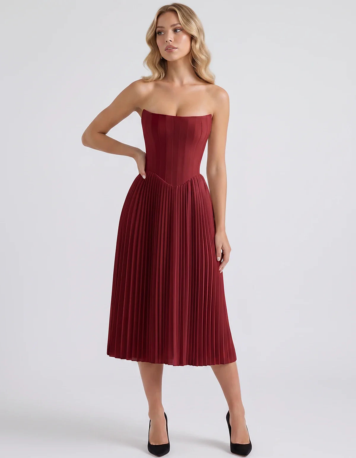 Plum,black,light Blue,blush,lavender,royal Blue,wine,navy,lilac,pink,red,white Satin Slip Strapless Midi Dress | Formal Event | SKU: VMD-482716395104827-WINE-L,VMD-482716395104827-WINE-M,VMD-482716395104827-WINE-S,VMD-482716395104827-WINE-XL,VMD-482716395104827-WINE-XS