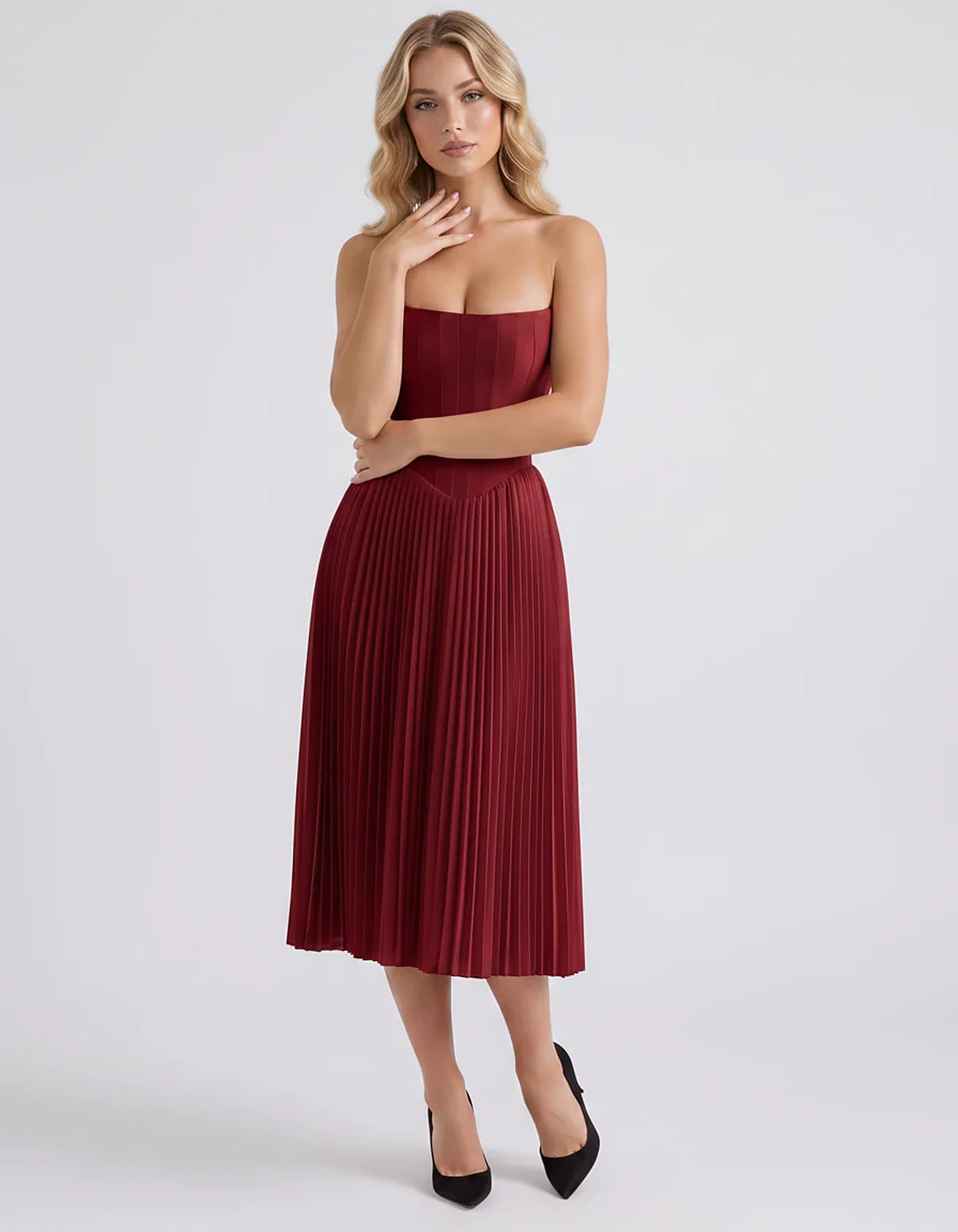 Plum,black,light Blue,blush,lavender,royal Blue,wine,navy,lilac,pink,red,white Satin Slip Strapless Midi Dress | Formal Event | SKU: VMD-482716395104827-WINE-L,VMD-482716395104827-WINE-M,VMD-482716395104827-WINE-S,VMD-482716395104827-WINE-XL,VMD-482716395104827-WINE-XS