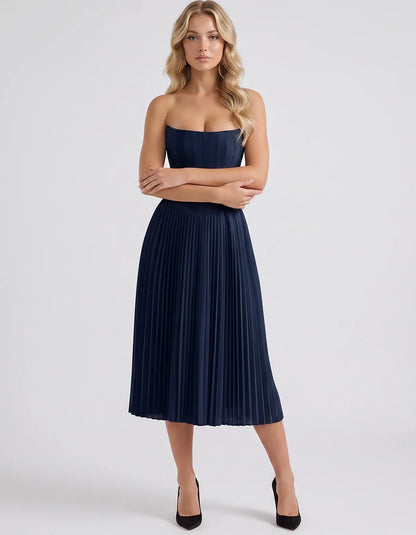 Plum,black,light Blue,blush,lavender,royal Blue,wine,navy,lilac,pink,red,white Satin Slip Strapless Midi Dress | Formal Event | SKU: VMD-482716395104827-NAVY-L,VMD-482716395104827-NAVY-M,VMD-482716395104827-NAVY-S,VMD-482716395104827-NAVY-XL,VMD-482716395104827-NAVY-XS