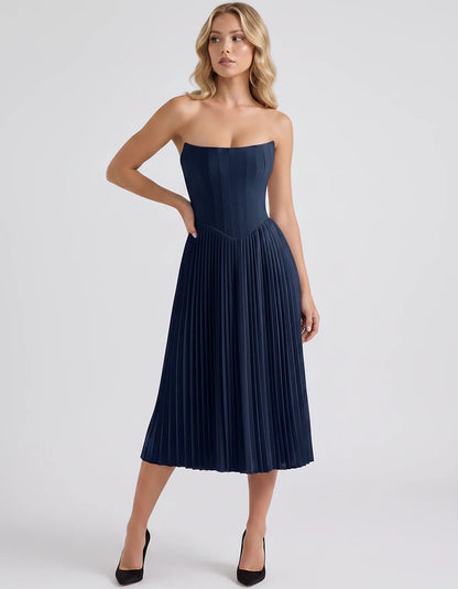 Plum,black,light Blue,blush,lavender,royal Blue,wine,navy,lilac,pink,red,white Satin Slip Strapless Midi Dress | Formal Event | SKU: VMD-482716395104827-NAVY-L,VMD-482716395104827-NAVY-M,VMD-482716395104827-NAVY-S,VMD-482716395104827-NAVY-XL,VMD-482716395104827-NAVY-XS