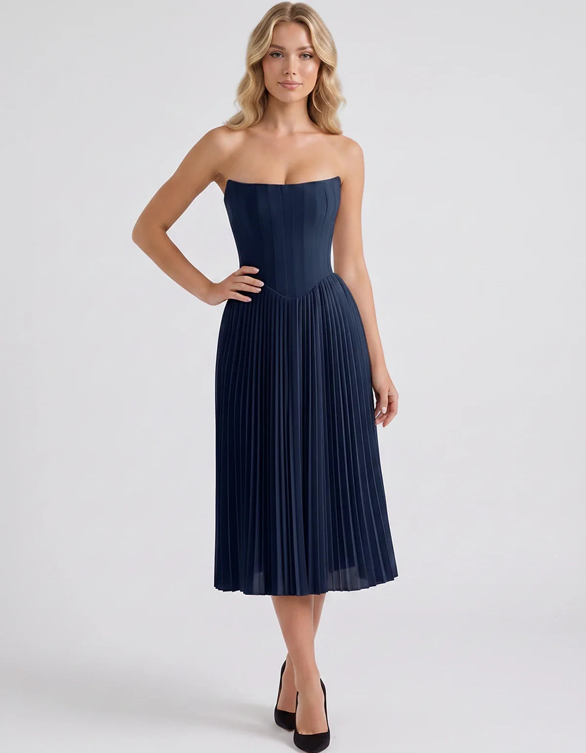 Plum,black,light Blue,blush,lavender,royal Blue,wine,navy,lilac,pink,red,white Satin Slip Strapless Midi Dress | Formal Event | SKU: VMD-482716395104827-NAVY-L,VMD-482716395104827-NAVY-M,VMD-482716395104827-NAVY-S,VMD-482716395104827-NAVY-XL,VMD-482716395104827-NAVY-XS