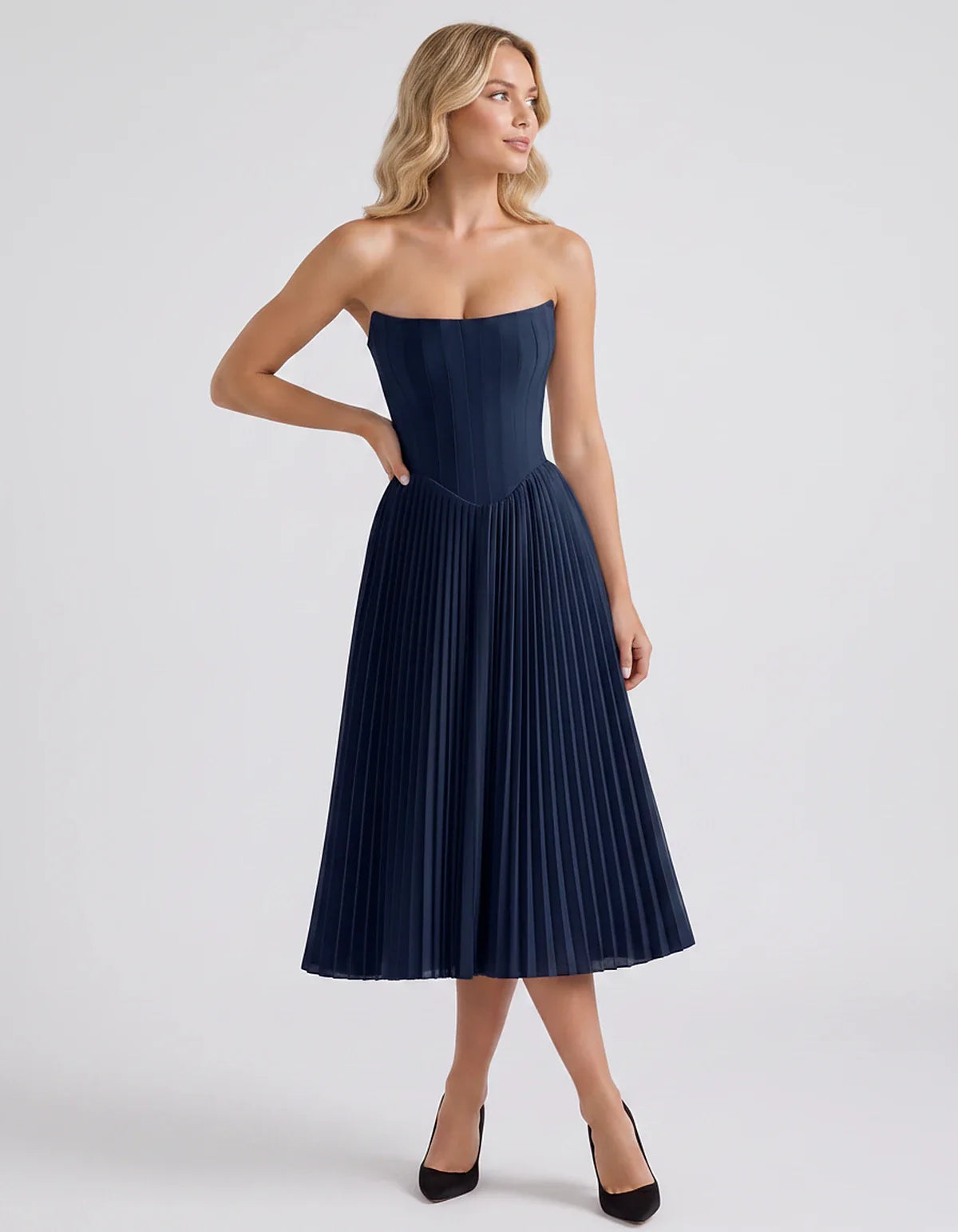 Plum,black,light Blue,blush,lavender,royal Blue,wine,navy,lilac,pink,red,white Satin Slip Strapless Midi Dress | Formal Event | SKU: VMD-482716395104827-NAVY-L,VMD-482716395104827-NAVY-M,VMD-482716395104827-NAVY-S,VMD-482716395104827-NAVY-XL,VMD-482716395104827-NAVY-XS