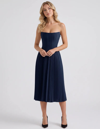 Plum,black,light Blue,blush,lavender,royal Blue,wine,navy,lilac,pink,red,white Satin Slip Strapless Midi Dress | Formal Event | SKU: VMD-482716395104827-NAVY-L,VMD-482716395104827-NAVY-M,VMD-482716395104827-NAVY-S,VMD-482716395104827-NAVY-XL,VMD-482716395104827-NAVY-XS