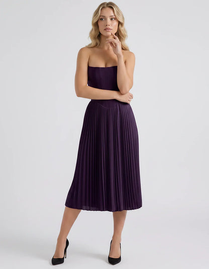 Plum,black,light Blue,blush,lavender,royal Blue,wine,navy,lilac,pink,red,white Satin Slip Strapless Midi Dress | Formal Event | SKU: VMD-482716395104827-PLUM-L,VMD-482716395104827-PLUM-M,VMD-482716395104827-PLUM-S,VMD-482716395104827-PLUM-XL,VMD-482716395104827-PLUM-XS