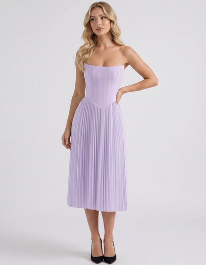Plum,black,light Blue,blush,lavender,royal Blue,wine,navy,lilac,pink,red,white Satin Slip Strapless Midi Dress | Formal Event | SKU: VMD-482716395104827-LILAC-L,VMD-482716395104827-LILAC-M,VMD-482716395104827-LILAC-S,VMD-482716395104827-LILAC-XL,VMD-482716395104827-LILAC-XS