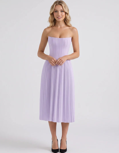 Plum,black,light Blue,blush,lavender,royal Blue,wine,navy,lilac,pink,red,white Satin Slip Strapless Midi Dress | Formal Event | SKU: VMD-482716395104827-LILAC-L,VMD-482716395104827-LILAC-M,VMD-482716395104827-LILAC-S,VMD-482716395104827-LILAC-XL,VMD-482716395104827-LILAC-XS