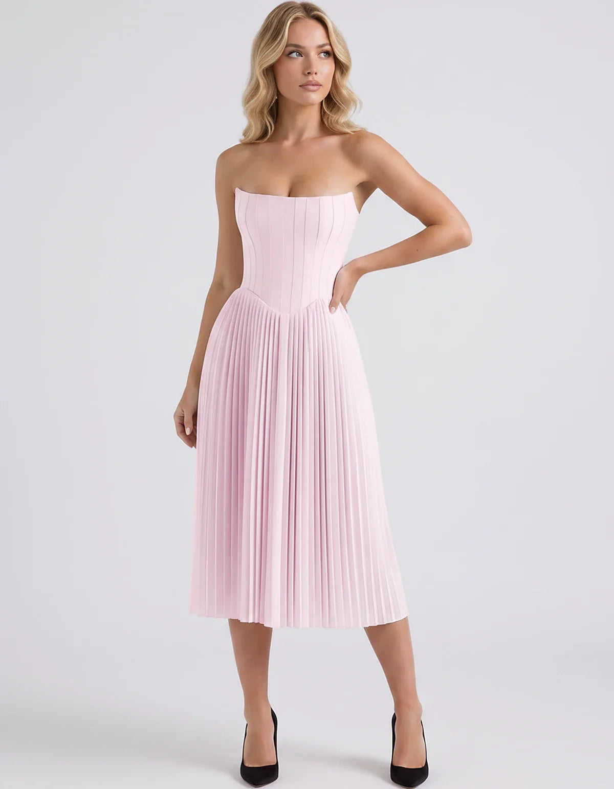 Plum,black,light Blue,blush,lavender,royal Blue,wine,navy,lilac,pink,red,white Satin Slip Strapless Midi Dress | Formal Event | SKU: VMD-482716395104827-PINK-L,VMD-482716395104827-PINK-M,VMD-482716395104827-PINK-S,VMD-482716395104827-PINK-XL,VMD-482716395104827-PINK-XS