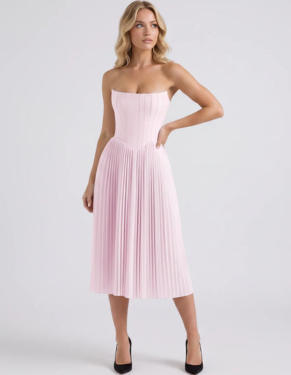 Plum,black,light Blue,blush,lavender,royal Blue,wine,navy,lilac,pink,red,white Satin Slip Strapless Midi Dress | Formal Event | SKU: VMD-482716395104827-PINK-L,VMD-482716395104827-PINK-M,VMD-482716395104827-PINK-S,VMD-482716395104827-PINK-XL,VMD-482716395104827-PINK-XS