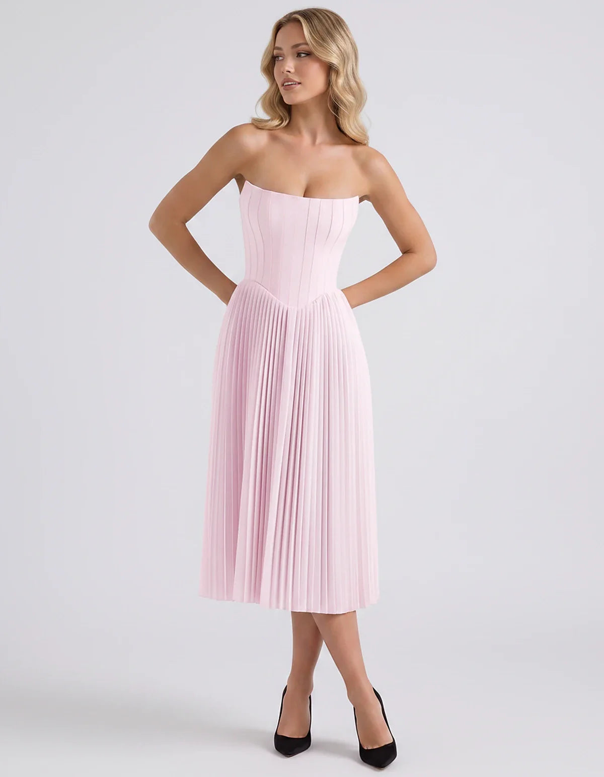 Plum,black,light Blue,blush,lavender,royal Blue,wine,navy,lilac,pink,red,white Satin Slip Strapless Midi Dress | Formal Event | SKU: VMD-482716395104827-PINK-L,VMD-482716395104827-PINK-M,VMD-482716395104827-PINK-S,VMD-482716395104827-PINK-XL,VMD-482716395104827-PINK-XS