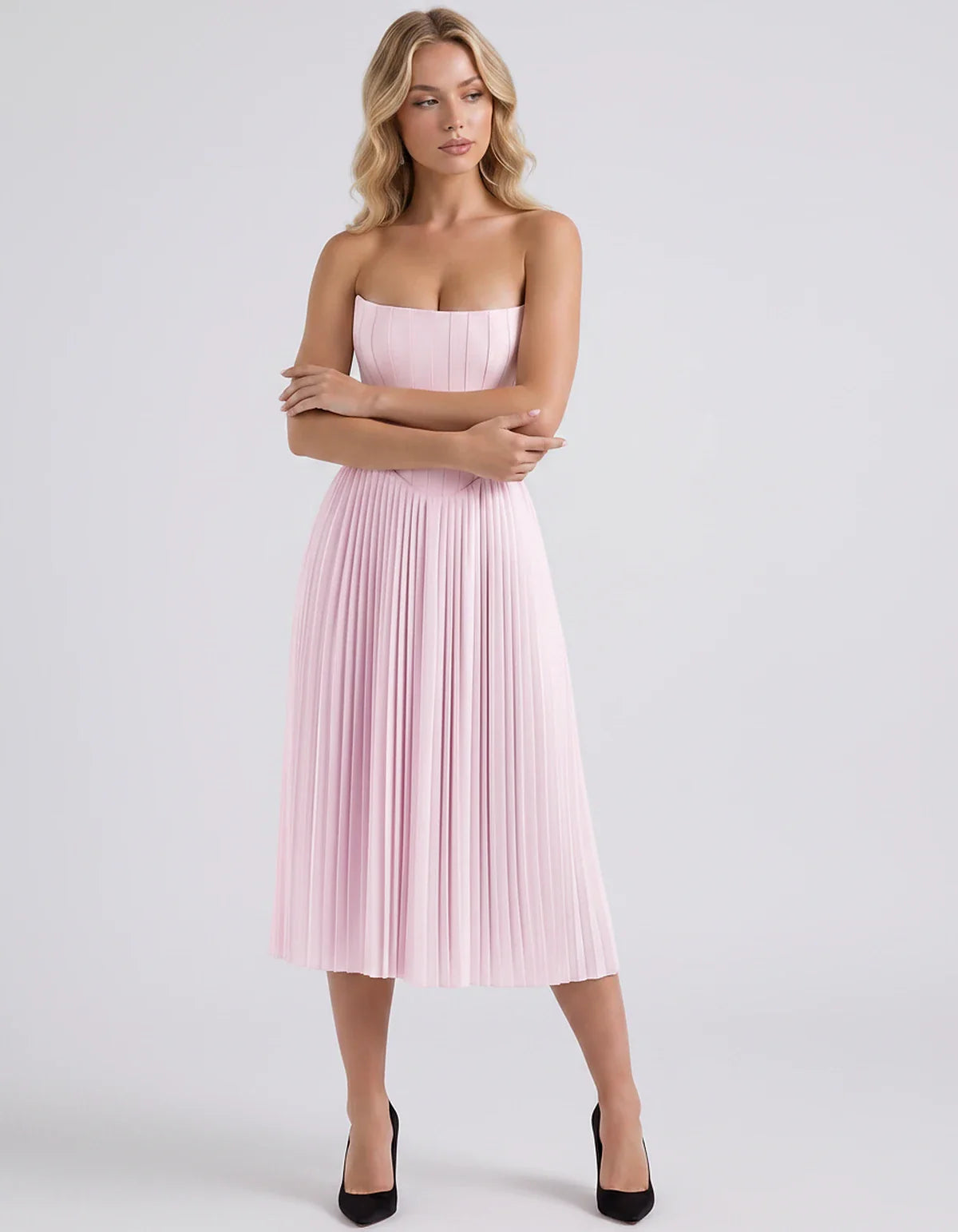 Plum,black,light Blue,blush,lavender,royal Blue,wine,navy,lilac,pink,red,white Satin Slip Strapless Midi Dress | Formal Event | SKU: VMD-482716395104827-PINK-L,VMD-482716395104827-PINK-M,VMD-482716395104827-PINK-S,VMD-482716395104827-PINK-XL,VMD-482716395104827-PINK-XS