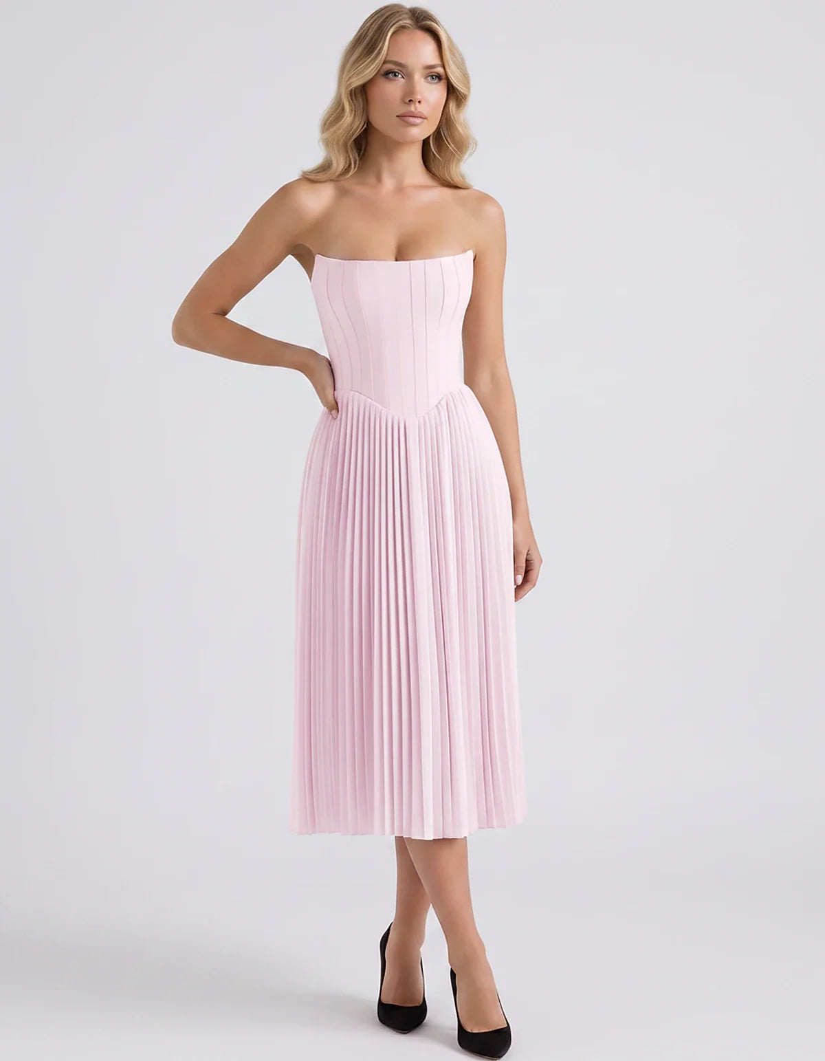 Plum,black,light Blue,blush,lavender,royal Blue,wine,navy,lilac,pink,red,white Satin Slip Strapless Midi Dress | Formal Event | SKU: VMD-482716395104827-PINK-L,VMD-482716395104827-PINK-M,VMD-482716395104827-PINK-S,VMD-482716395104827-PINK-XL,VMD-482716395104827-PINK-XS