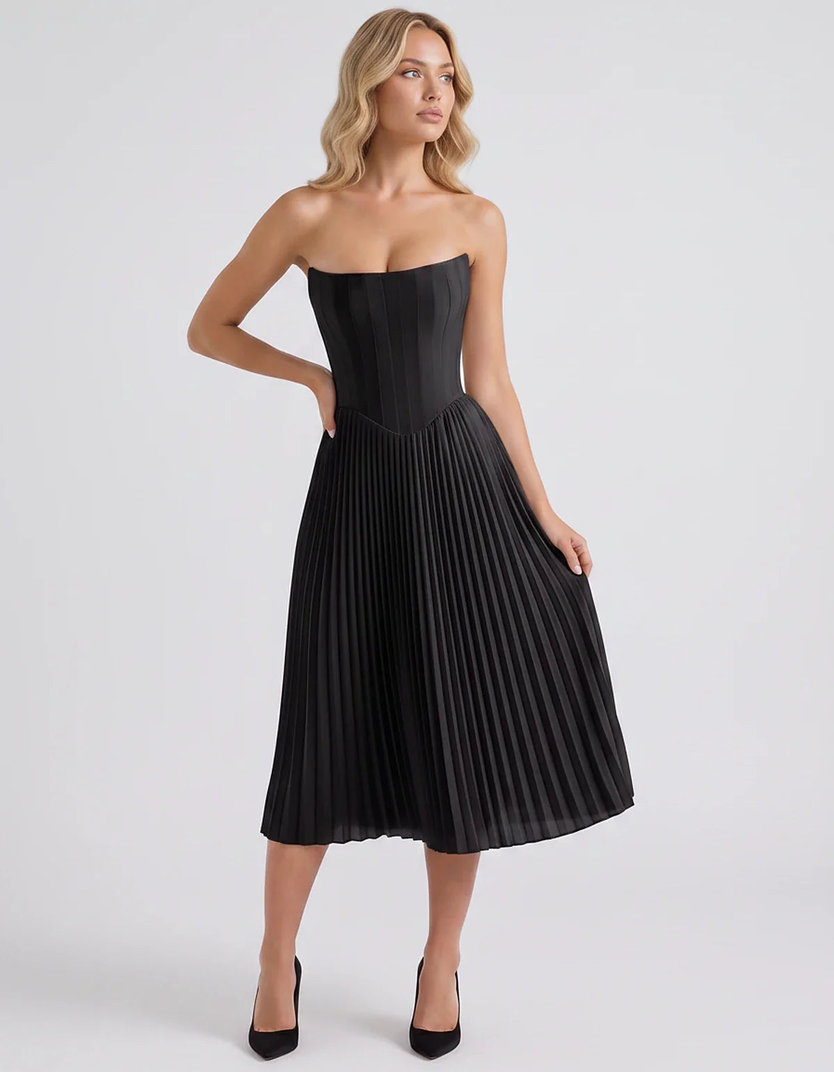 Plum,black,light Blue,blush,lavender,royal Blue,wine,navy,lilac,pink,red,white Satin Slip Strapless Midi Dress | Formal Event | SKU: VMD-482716395104827-BLACK-L,VMD-482716395104827-BLACK-M,VMD-482716395104827-BLACK-S,VMD-482716395104827-BLACK-XL,VMD-482716395104827-BLACK-XS
