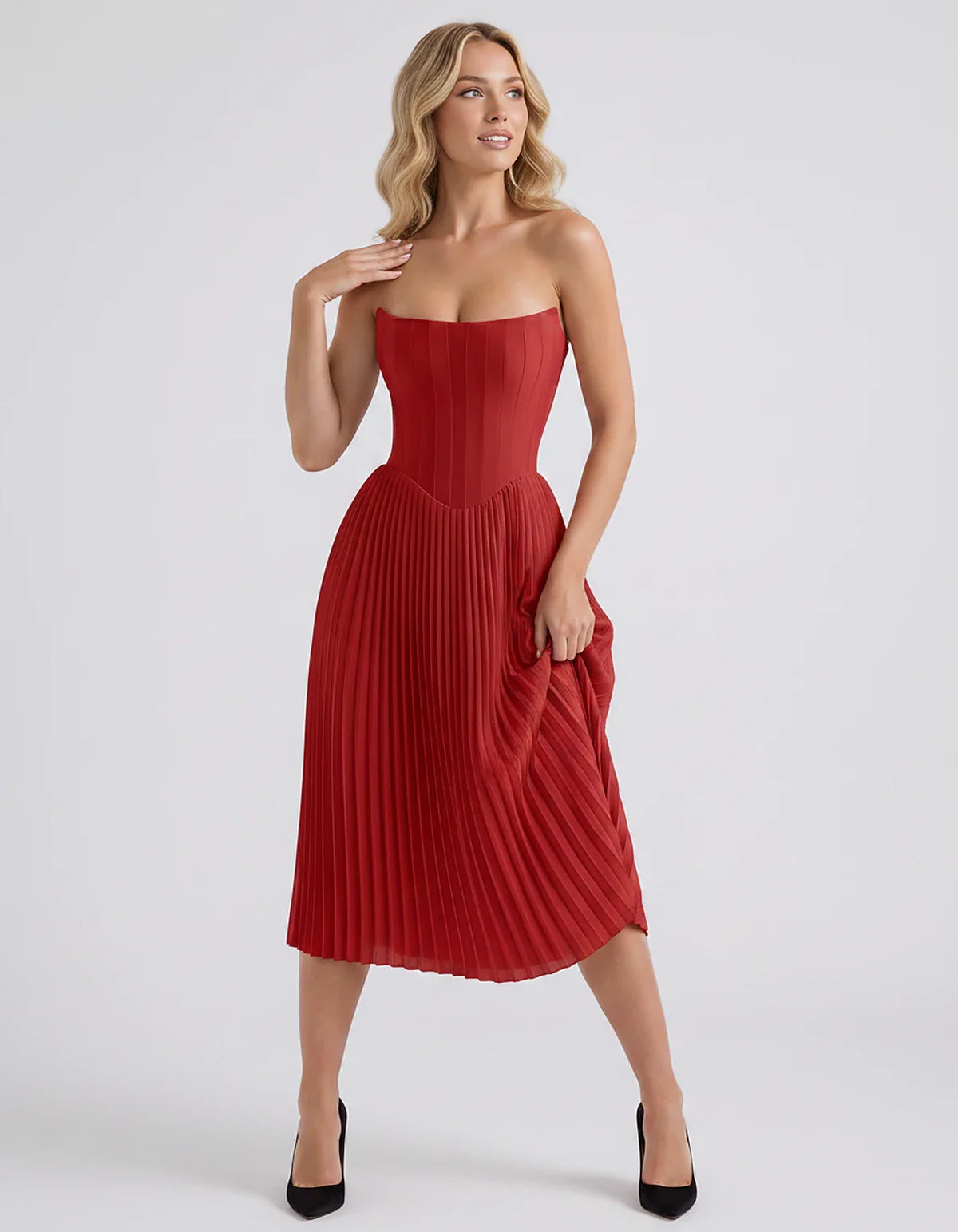 Plum,black,light Blue,blush,lavender,royal Blue,wine,navy,lilac,pink,red,white Satin Slip Strapless Midi Dress | Formal Event | SKU: VMD-482716395104827-RED-L,VMD-482716395104827-RED-M,VMD-482716395104827-RED-S,VMD-482716395104827-RED-XL,VMD-482716395104827-RED-XS
