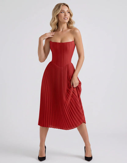 Plum,black,light Blue,blush,lavender,royal Blue,wine,navy,lilac,pink,red,white Satin Slip Strapless Midi Dress | Formal Event | SKU: VMD-482716395104827-RED-L,VMD-482716395104827-RED-M,VMD-482716395104827-RED-S,VMD-482716395104827-RED-XL,VMD-482716395104827-RED-XS
