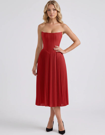Plum,black,light Blue,blush,lavender,royal Blue,wine,navy,lilac,pink,red,white Satin Slip Strapless Midi Dress | Formal Event | SKU: VMD-482716395104827-RED-L,VMD-482716395104827-RED-M,VMD-482716395104827-RED-S,VMD-482716395104827-RED-XL,VMD-482716395104827-RED-XS