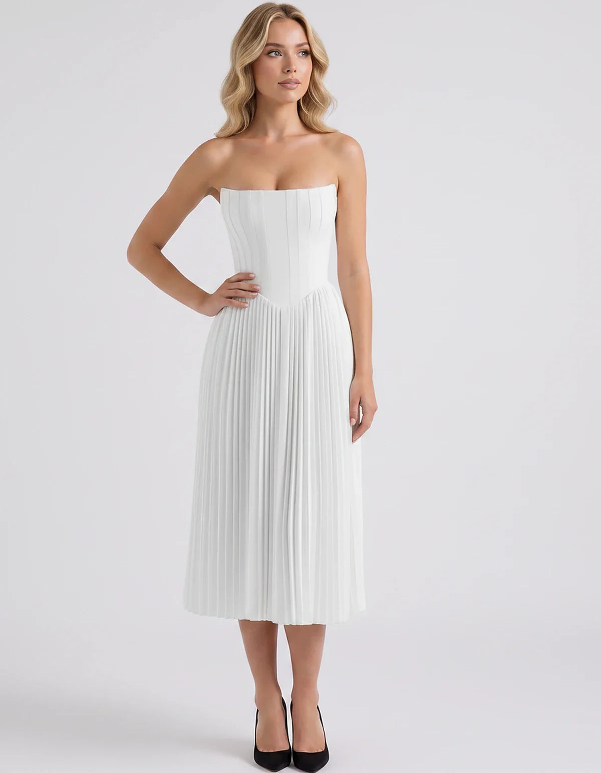 Plum,black,light Blue,blush,lavender,royal Blue,wine,navy,lilac,pink,red,white Satin Slip Strapless Midi Dress | Formal Event | SKU: VMD-482716395104827-WHITE-L,VMD-482716395104827-WHITE-M,VMD-482716395104827-WHITE-S,VMD-482716395104827-WHITE-XL,VMD-482716395104827-WHITE-XS