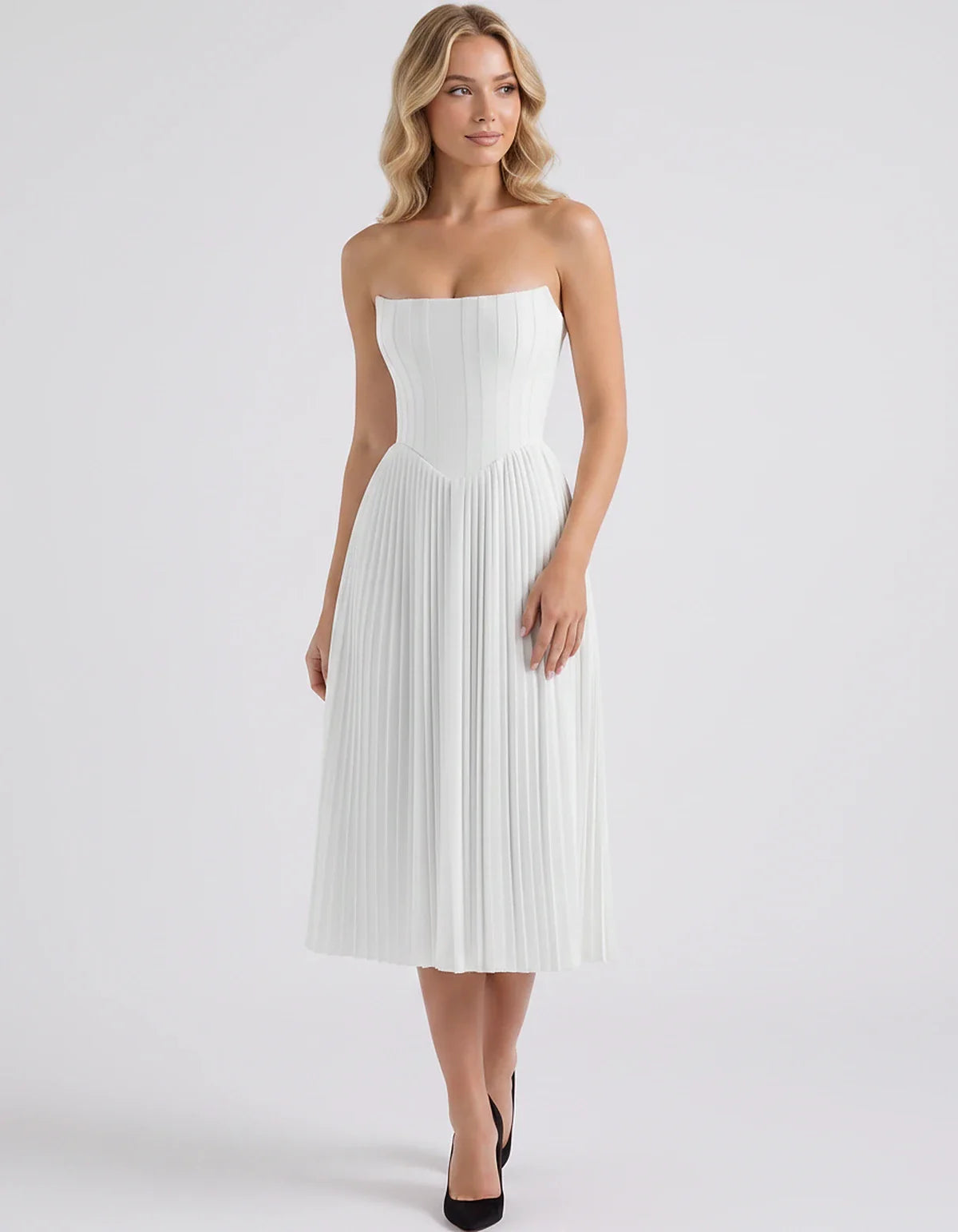 Plum,black,light Blue,blush,lavender,royal Blue,wine,navy,lilac,pink,red,white Satin Slip Strapless Midi Dress | Formal Event | SKU: VMD-482716395104827-WHITE-L,VMD-482716395104827-WHITE-M,VMD-482716395104827-WHITE-S,VMD-482716395104827-WHITE-XL,VMD-482716395104827-WHITE-XS