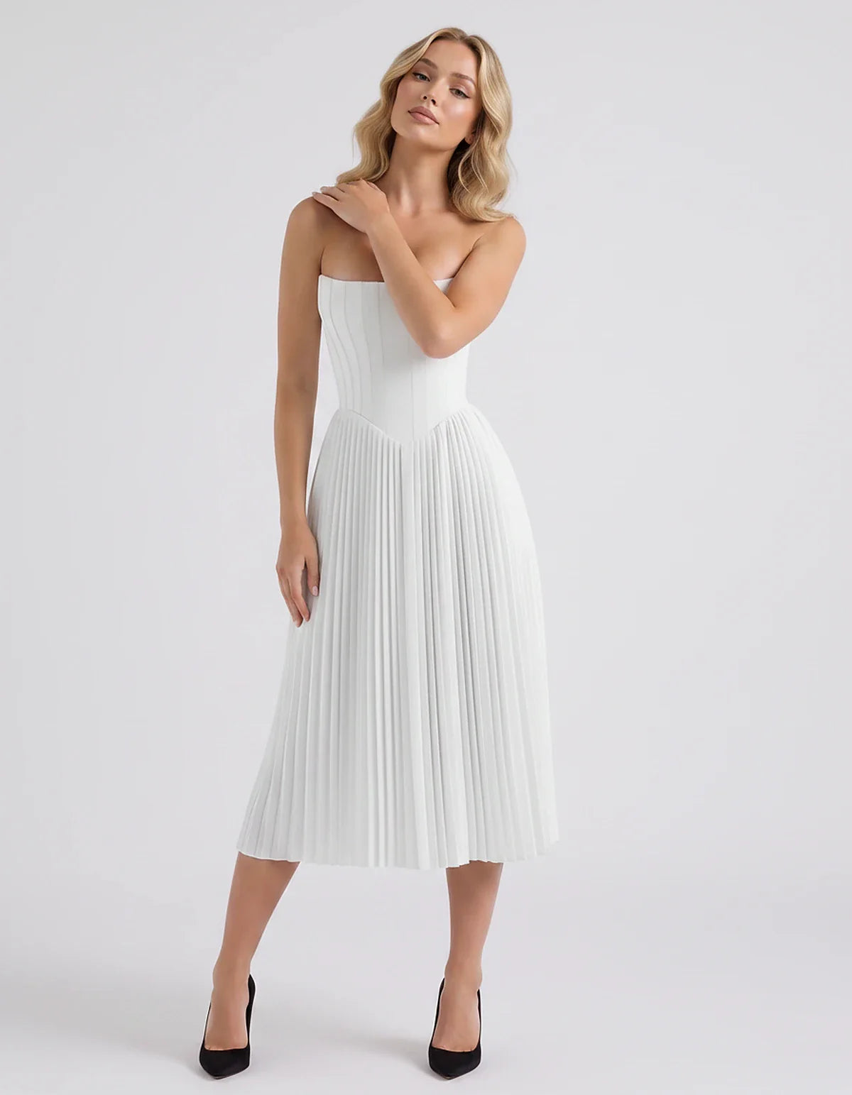 Plum,black,light Blue,blush,lavender,royal Blue,wine,navy,lilac,pink,red,white Satin Slip Strapless Midi Dress | Formal Event | SKU: VMD-482716395104827-WHITE-L,VMD-482716395104827-WHITE-M,VMD-482716395104827-WHITE-S,VMD-482716395104827-WHITE-XL,VMD-482716395104827-WHITE-XS
