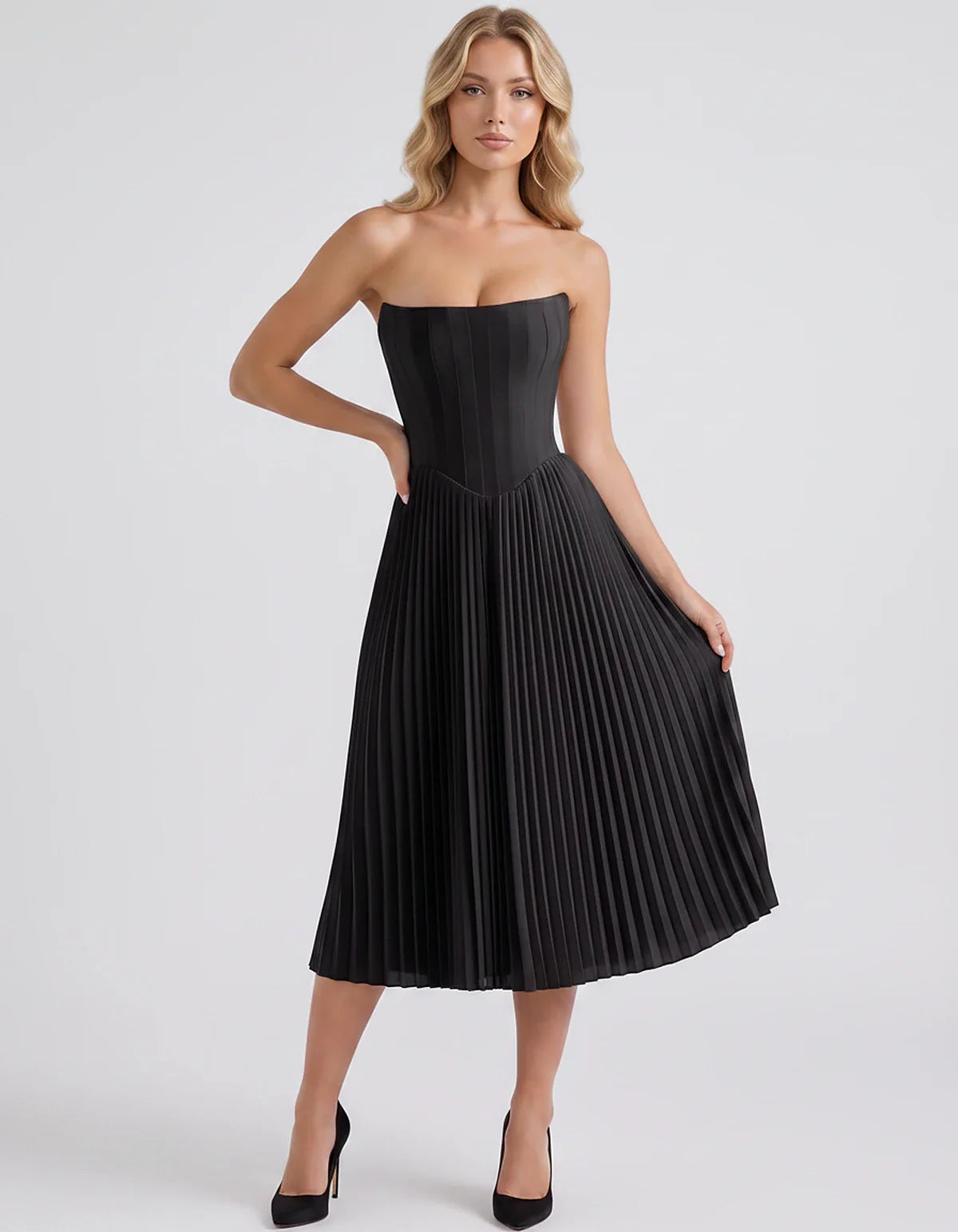 Plum,black,light Blue,blush,lavender,royal Blue,wine,navy,lilac,pink,red,white Satin Slip Strapless Midi Dress | Formal Event | SKU: VMD-482716395104827-BLACK-L,VMD-482716395104827-BLACK-M,VMD-482716395104827-BLACK-S,VMD-482716395104827-BLACK-XL,VMD-482716395104827-BLACK-XS