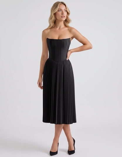 Plum,black,light Blue,blush,lavender,royal Blue,wine,navy,lilac,pink,red,white Satin Slip Strapless Midi Dress | Formal Event | SKU: VMD-482716395104827-BLACK-L,VMD-482716395104827-BLACK-M,VMD-482716395104827-BLACK-S,VMD-482716395104827-BLACK-XL,VMD-482716395104827-BLACK-XS