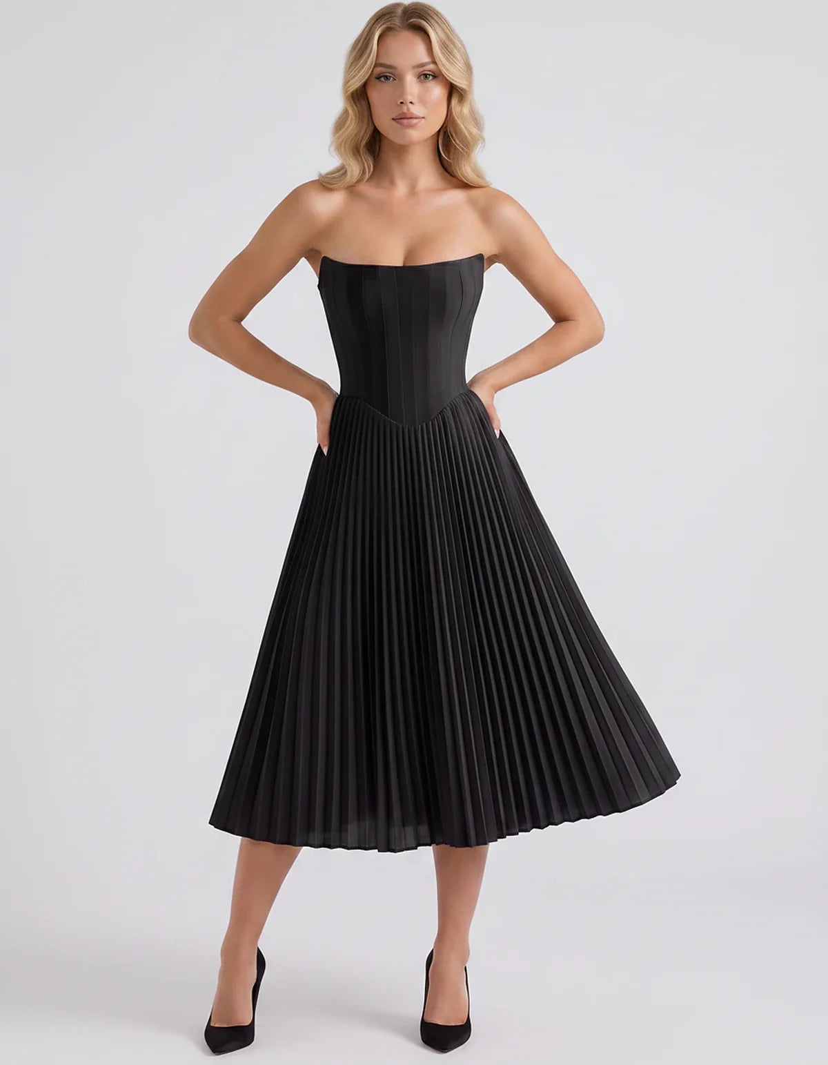 Plum,black,light Blue,blush,lavender,royal Blue,wine,navy,lilac,pink,red,white Satin Slip Strapless Midi Dress | Formal Event | SKU: VMD-482716395104827-BLACK-L,VMD-482716395104827-BLACK-M,VMD-482716395104827-BLACK-S,VMD-482716395104827-BLACK-XL,VMD-482716395104827-BLACK-XS