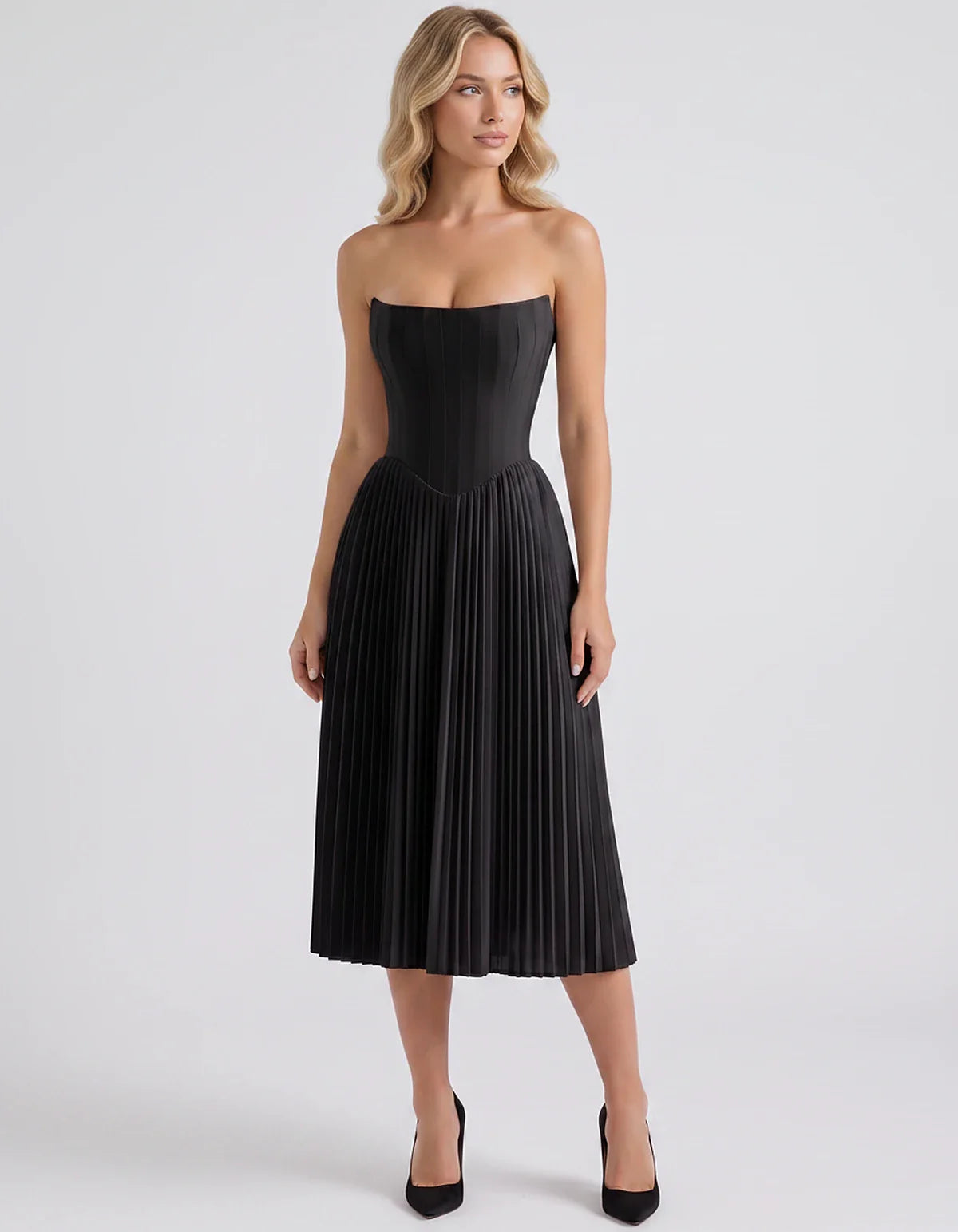 Plum,black,light Blue,blush,lavender,royal Blue,wine,navy,lilac,pink,red,white Satin Slip Strapless Midi Dress | Formal Event | SKU: VMD-482716395104827-BLACK-L,VMD-482716395104827-BLACK-M,VMD-482716395104827-BLACK-S,VMD-482716395104827-BLACK-XL,VMD-482716395104827-BLACK-XS