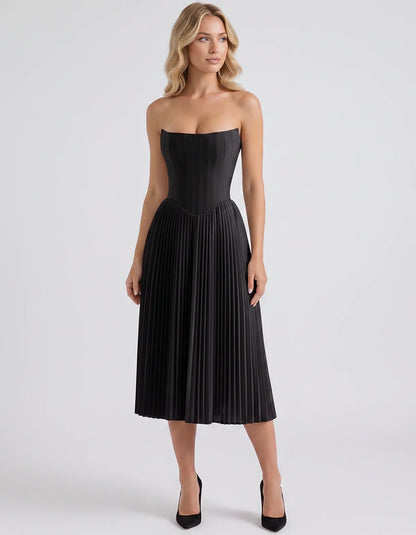 Plum,black,light Blue,blush,lavender,royal Blue,wine,navy,lilac,pink,red,white Satin Slip Strapless Midi Dress | Formal Event | SKU: VMD-482716395104827-BLACK-L,VMD-482716395104827-BLACK-M,VMD-482716395104827-BLACK-S,VMD-482716395104827-BLACK-XL,VMD-482716395104827-BLACK-XS