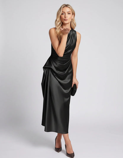 White,black,blue,red,navy,orange,brown,beige Satin Slip Round Neck Sleeveless Midi Dress | Black-Tie Events, Cocktail Hour & | SKU: VD-483920174651208-BLACK-L,VD-483920174651208-BLACK-M,VD-483920174651208-BLACK-S,VD-483920174651208-BLACK-XL,VD-483920174651208-BLACK-XS
