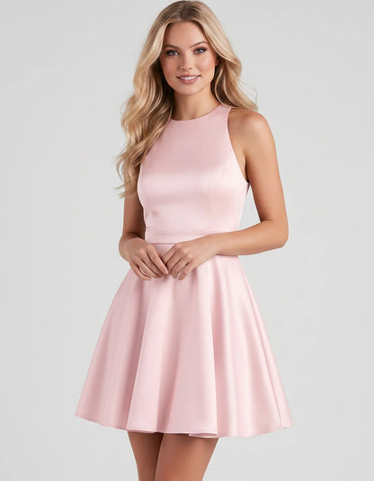 Satin Sleeveless High Neck Fit and Flare Mini Dress with Open Back Bow for Homecoming, Party, Cocktail, Graduation & Wedding | SKU: VMD-583920174615284-BLUSH-L,VMD-583920174615284-BLUSH-M,VMD-583920174615284-BLUSH-S,VMD-583920174615284-BLUSH-XL,VMD-583920174615284-BLUSH-XS