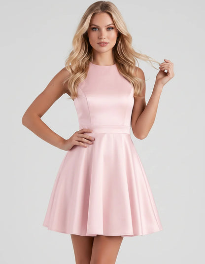 Satin Sleeveless High Neck Fit and Flare Mini Dress with Open Back Bow for Homecoming, Party, Cocktail, Graduation & Wedding | SKU: VMD-583920174615284-BLUSH-L,VMD-583920174615284-BLUSH-M,VMD-583920174615284-BLUSH-S,VMD-583920174615284-BLUSH-XL,VMD-583920174615284-BLUSH-XS