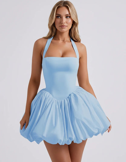 Satin Halter Square Neck Corset Bubble Hem Mini Dress for Party, Cocktail, Evening, Homecoming, Summer & Wedding Guest Events | SKU: VMD-583920174615382-BLUE-L,VMD-583920174615382-BLUE-M,VMD-583920174615382-BLUE-S,VMD-583920174615382-BLUE-XL,VMD-583920174615382-BLUE-XS
