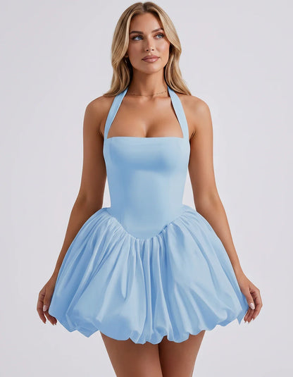 Satin Halter Square Neck Corset Bubble Hem Mini Dress for Party, Cocktail, Evening, Homecoming, Summer & Wedding Guest Events | SKU: VMD-583920174615382-BLUE-L,VMD-583920174615382-BLUE-M,VMD-583920174615382-BLUE-S,VMD-583920174615382-BLUE-XL,VMD-583920174615382-BLUE-XS