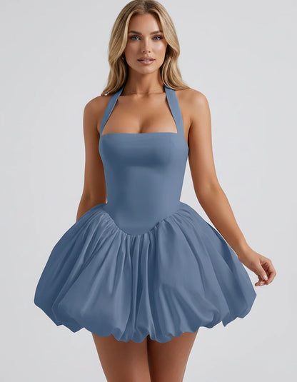 Satin Halter Square Neck Corset Bubble Hem Mini Dress for Party, Cocktail, Evening, Homecoming, Summer & Wedding Guest Events | SKU: VMD-583920174615382-DUSTYBLUE-L,VMD-583920174615382-DUSTYBLUE-M,VMD-583920174615382-DUSTYBLUE-S,VMD-583920174615382-DUSTYBLUE-XL,VMD-583920174615382-DUSTYBLUE-XS