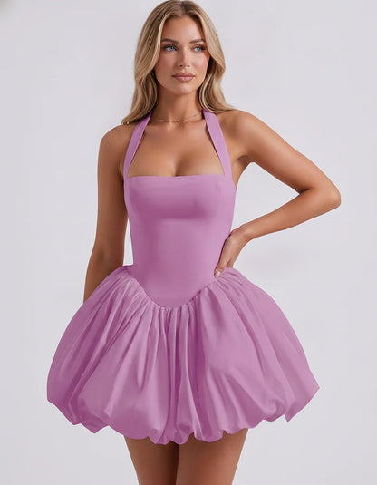 Satin Halter Square Neck Corset Bubble Hem Mini Dress for Party, Cocktail, Evening, Homecoming, Summer & Wedding Guest Events | SKU: VMD-583920174615382-LILAC-L,VMD-583920174615382-LILAC-M,VMD-583920174615382-LILAC-S,VMD-583920174615382-LILAC-XL,VMD-583920174615382-LILAC-XS
