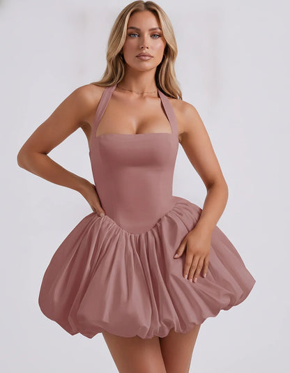 Satin Halter Square Neck Corset Bubble Hem Mini Dress for Party, Cocktail, Evening, Homecoming, Summer & Wedding Guest Events | SKU: VMD-583920174615382-ROSEGOLD-L,VMD-583920174615382-ROSEGOLD-M,VMD-583920174615382-ROSEGOLD-S,VMD-583920174615382-ROSEGOLD-XL,VMD-583920174615382-ROSEGOLD-XS