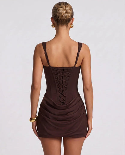Black,red,blue,brown,pink,purple,white,navy,burgundy,yellow,green,beige Satin Skater Square Neck Long Sleeve Mini Dress | Gal | SKU: VM-582741963852147-BROWN-L,VM-582741963852147-BROWN-M,VM-582741963852147-BROWN-S,VM-582741963852147-BROWN-XL,VM-582741963852147-BROWN-XS
