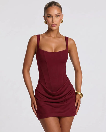Black,red,blue,brown,pink,purple,white,navy,burgundy,yellow,green,beige Satin Skater Square Neck Long Sleeve Mini Dress | Gal