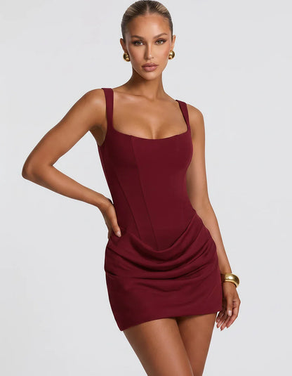 Black,red,blue,brown,pink,purple,white,navy,burgundy,yellow,green,beige Satin Skater Square Neck Long Sleeve Mini Dress | Gal | SKU: VM-582741963852147-BURGUNDY-L,VM-582741963852147-BURGUNDY-M,VM-582741963852147-BURGUNDY-S,VM-582741963852147-BURGUNDY-XL,VM-582741963852147-BURGUNDY-XS