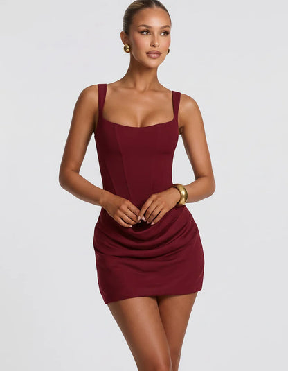 Black,red,blue,brown,pink,purple,white,navy,burgundy,yellow,green,beige Satin Skater Square Neck Long Sleeve Mini Dress | Gal | SKU: VM-582741963852147-BURGUNDY-L,VM-582741963852147-BURGUNDY-M,VM-582741963852147-BURGUNDY-S,VM-582741963852147-BURGUNDY-XL,VM-582741963852147-BURGUNDY-XS