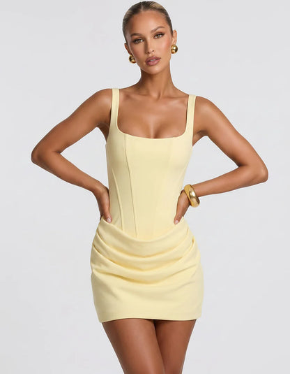 Black,red,blue,brown,pink,purple,white,navy,burgundy,yellow,green,beige Satin Skater Square Neck Long Sleeve Mini Dress | Gal | SKU: VM-582741963852147-YELLOW-L,VM-582741963852147-YELLOW-M,VM-582741963852147-YELLOW-S,VM-582741963852147-YELLOW-XL,VM-582741963852147-YELLOW-XS