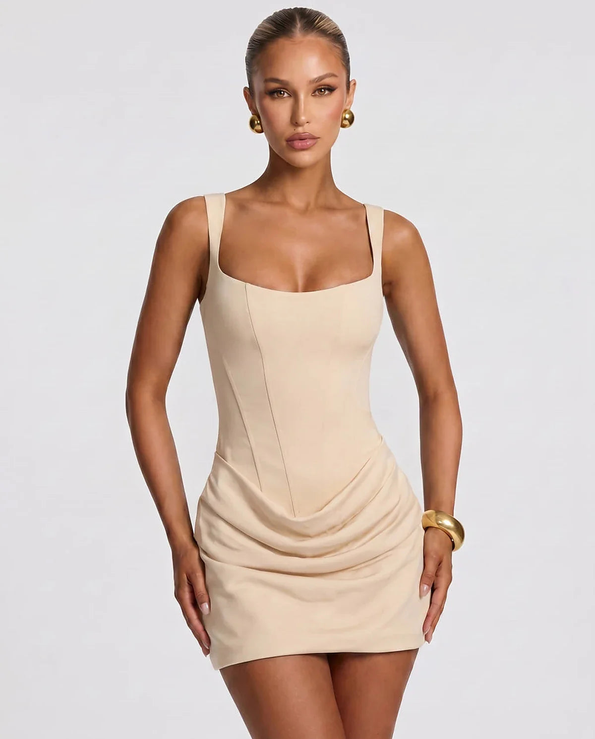 Black,red,blue,brown,pink,purple,white,navy,burgundy,yellow,green,beige Satin Skater Square Neck Long Sleeve Mini Dress | Gal