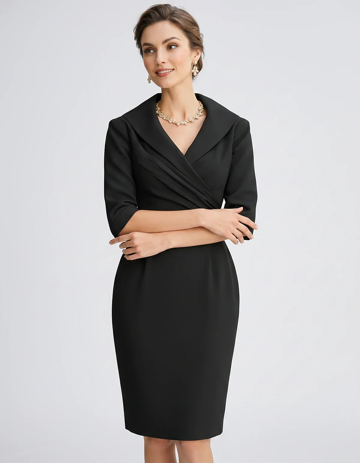 Satin-Feel Three-Quarter Sleeve Suit Collar V-Neck Fitted Waist Mini Dress for Party, Cocktail, Evening, Summer & Wedding Gue | SKU: VMD-583920471658324-BLACK-L,VMD-583920471658324-BLACK-M,VMD-583920471658324-BLACK-S,VMD-583920471658324-BLACK-XL,VMD-583920471658324-BLACK-XS