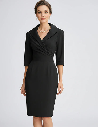 Satin-Feel Three-Quarter Sleeve Suit Collar V-Neck Fitted Waist Mini Dress for Party, Cocktail, Evening, Summer & Wedding Gue | SKU: VMD-583920471658324-BLACK-L,VMD-583920471658324-BLACK-M,VMD-583920471658324-BLACK-S,VMD-583920471658324-BLACK-XL,VMD-583920471658324-BLACK-XS