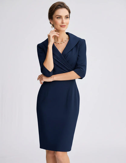 Satin-Feel Three-Quarter Sleeve Suit Collar V-Neck Fitted Waist Mini Dress for Party, Cocktail, Evening, Summer & Wedding Gue | SKU: VMD-583920471658324-NAVY-L,VMD-583920471658324-NAVY-M,VMD-583920471658324-NAVY-S,VMD-583920471658324-NAVY-XL,VMD-583920471658324-NAVY-XS