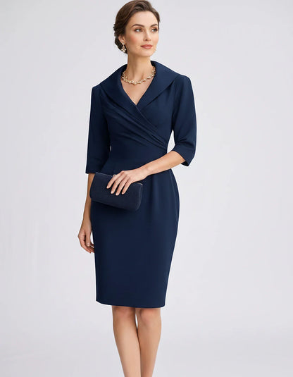 Satin-Feel Three-Quarter Sleeve Suit Collar V-Neck Fitted Waist Mini Dress for Party, Cocktail, Evening, Summer & Wedding Gue | SKU: VMD-583920471658324-NAVY-L,VMD-583920471658324-NAVY-M,VMD-583920471658324-NAVY-S,VMD-583920471658324-NAVY-XL,VMD-583920471658324-NAVY-XS