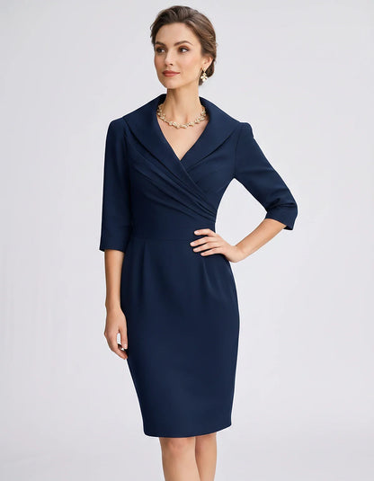 Satin-Feel Three-Quarter Sleeve Suit Collar V-Neck Fitted Waist Mini Dress for Party, Cocktail, Evening, Summer & Wedding Gue | SKU: VMD-583920471658324-NAVY-L,VMD-583920471658324-NAVY-M,VMD-583920471658324-NAVY-S,VMD-583920471658324-NAVY-XL,VMD-583920471658324-NAVY-XS
